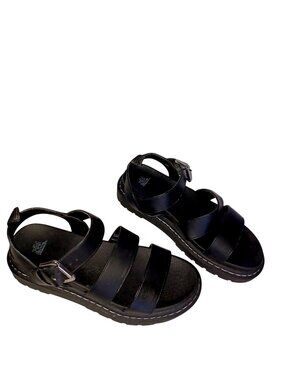 Women's Lug Sole Buckle Faux Leather Strappy Sandals Wild Fable Black Size 8.5